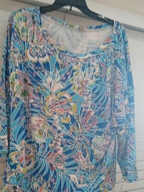 Women's Blue Tropical-Print  Top